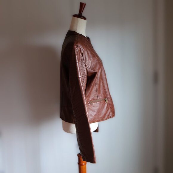 Xhilaration Faux Leather Jacket Brown Womens L Quilted Details - Picture 6 of 9